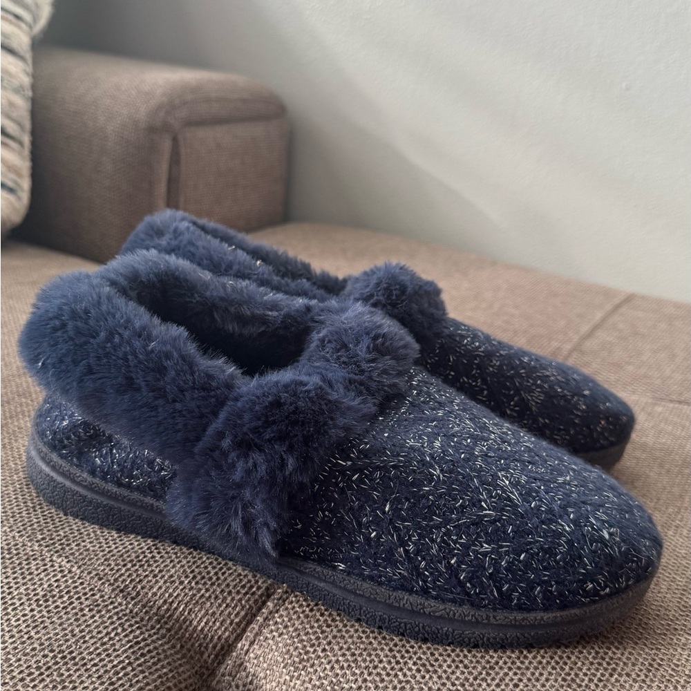 Skechers Dark Blue Fuzzy Women's Slippers